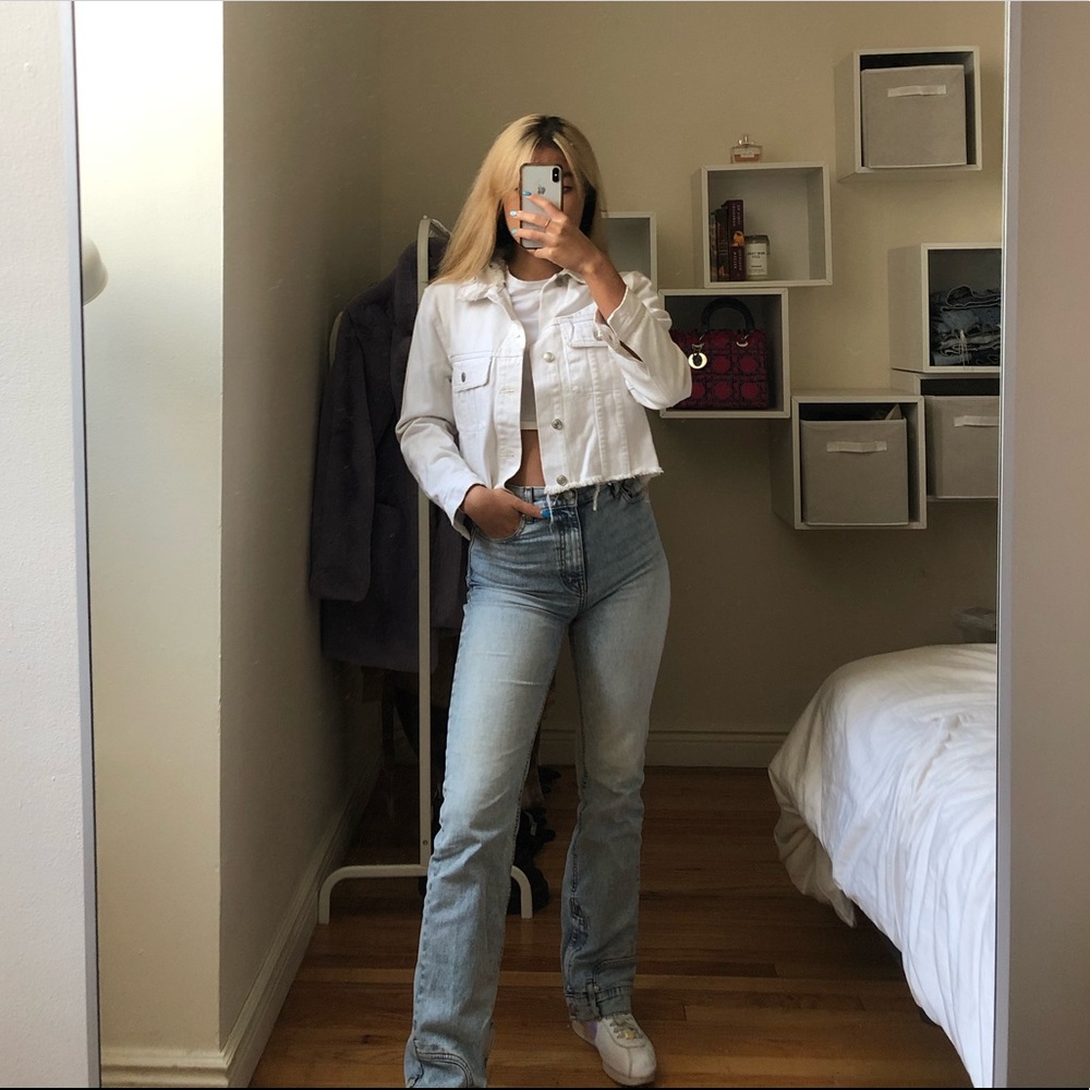 vintage distressed white jean jacket